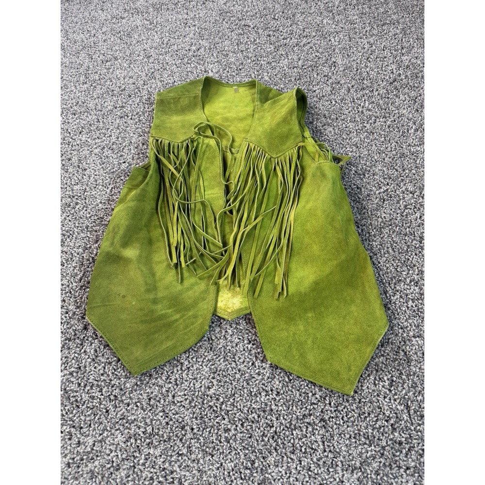 Vintage Suede Fringe Leather Vest Women's Size Small Green Cowboy Western